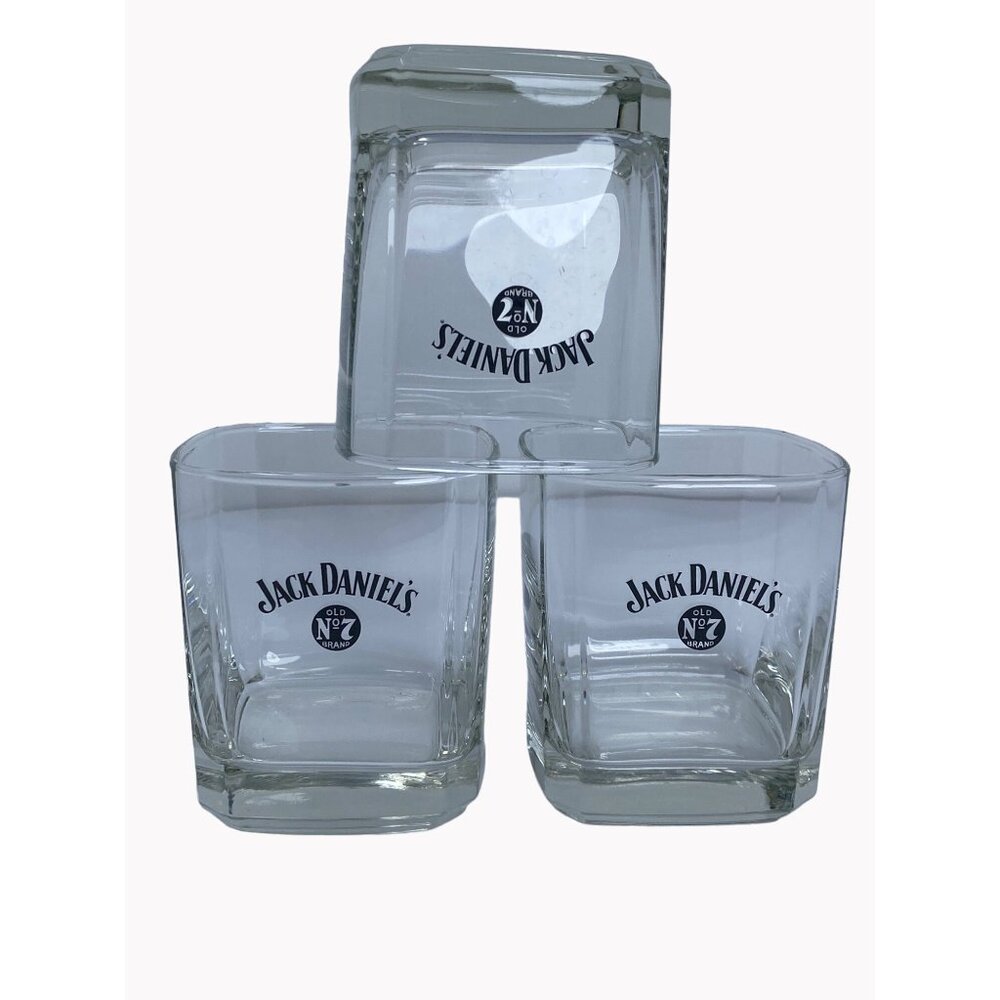 Set of 3 Jack Daniel’s black Logo Old No 7 Lowball Whiskey Glasses